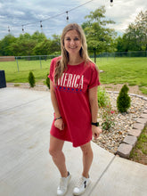 Load image into Gallery viewer, Red mineral wash graphic dress