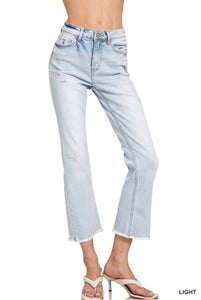 Zenana light wash HR raw hem straight crop