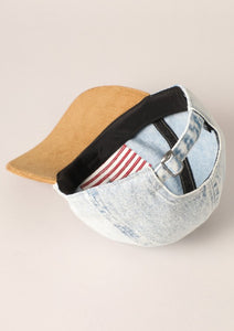 Denim embroidered flag baseball hat