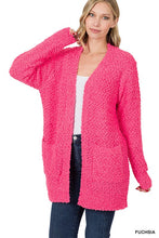 Load image into Gallery viewer, LONG SLEEVE POPCORN SWEATER CARDIGAN WITH POCKETS