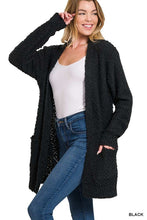 Load image into Gallery viewer, LONG SLEEVE POPCORN SWEATER CARDIGAN WITH POCKETS