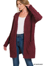 Load image into Gallery viewer, LONG SLEEVE POPCORN SWEATER CARDIGAN WITH POCKETS
