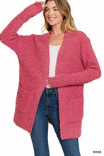 Load image into Gallery viewer, LONG SLEEVE POPCORN SWEATER CARDIGAN WITH POCKETS