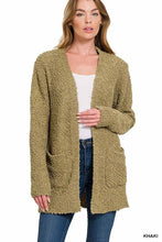 Load image into Gallery viewer, LONG SLEEVE POPCORN SWEATER CARDIGAN WITH POCKETS
