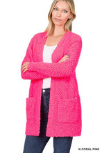 Load image into Gallery viewer, LONG SLEEVE POPCORN SWEATER CARDIGAN WITH POCKETS