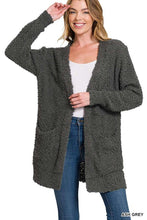 Load image into Gallery viewer, LONG SLEEVE POPCORN SWEATER CARDIGAN WITH POCKETS