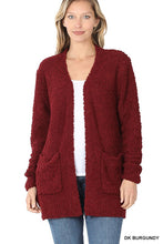 Load image into Gallery viewer, LONG SLEEVE POPCORN SWEATER CARDIGAN WITH POCKETS