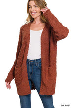 Load image into Gallery viewer, LONG SLEEVE POPCORN SWEATER CARDIGAN WITH POCKETS