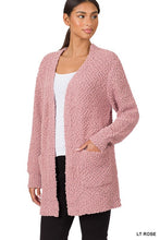 Load image into Gallery viewer, LONG SLEEVE POPCORN SWEATER CARDIGAN WITH POCKETS