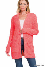 Load image into Gallery viewer, LONG SLEEVE POPCORN SWEATER CARDIGAN WITH POCKETS