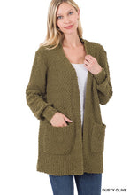 Load image into Gallery viewer, LONG SLEEVE POPCORN SWEATER CARDIGAN WITH POCKETS