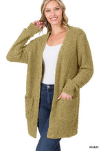 Load image into Gallery viewer, LONG SLEEVE POPCORN SWEATER CARDIGAN WITH POCKETS