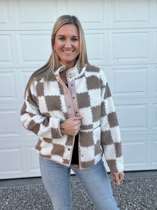 Checkered sherpa jacket