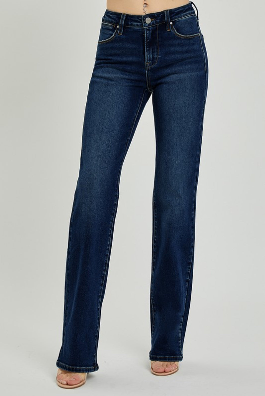 Risen dark midrise straight jeans LONG