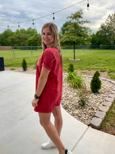 Load image into Gallery viewer, Red mineral wash graphic dress