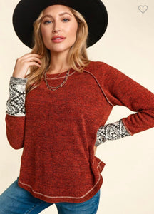 Rust raglan knit top