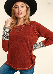 PLUS Rust raglan knit top