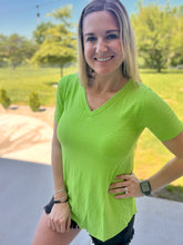 Load image into Gallery viewer, Lime/ivory striped tee