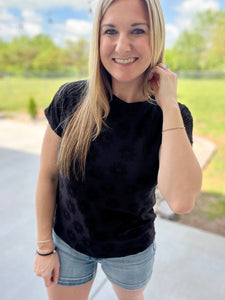 Black textured floral top