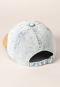 Denim embroidered flag baseball hat