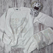 Load image into Gallery viewer, Football white spangle sweatshirt