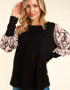 Velvet floral sleeve top