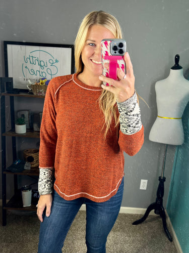 Rust raglan knit top