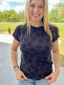 Black textured floral top