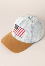 Load image into Gallery viewer, Denim embroidered flag baseball hat