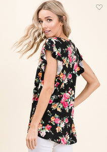 Black floral ruffle sleeve