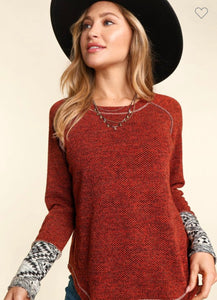 Rust raglan knit top