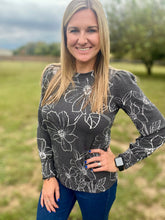 Load image into Gallery viewer, PLUS Charcoal floral puffy sleeve top