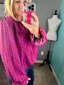 PLUS Magenta floral mock neck top