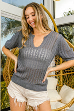 Load image into Gallery viewer, BiBi Eyelet Puff Sleeve Knit Top