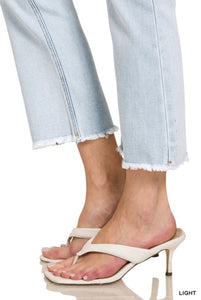 Zenana light wash HR raw hem straight crop