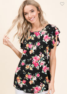 Black floral ruffle sleeve