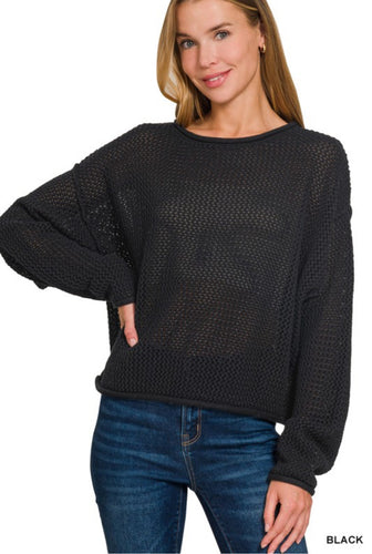 Textured knit sweater - Black