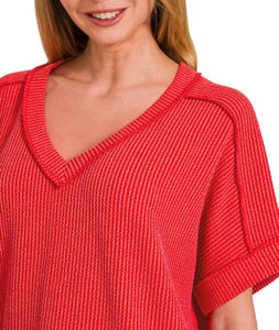 Ribbed hi-low vneck