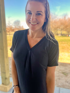 Black vneck basic dress