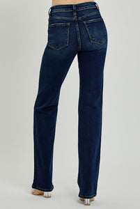 Risen dark midrise straight jeans LONG