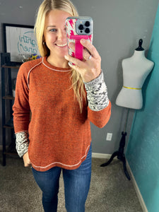 PLUS Rust raglan knit top