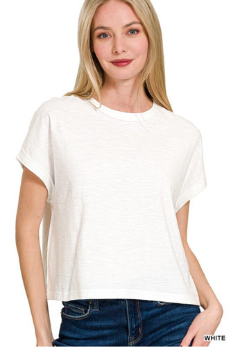 Slub round neck tee - white