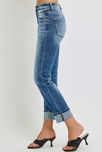 Risen tummy control highrise straight roll up jeans