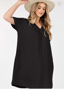 Black vneck basic dress