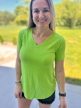 Load image into Gallery viewer, Lime/ivory striped tee