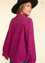 Load image into Gallery viewer, Magenta floral mock neck top