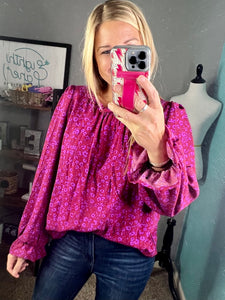 PLUS Magenta floral mock neck top