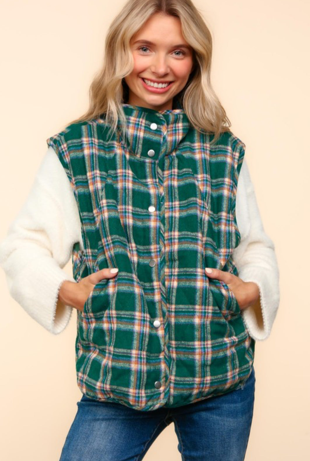 Hunter green plaid vest