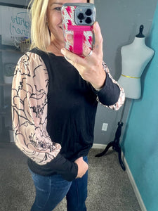 Velvet floral sleeve top