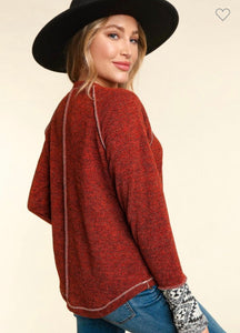 Rust raglan knit top